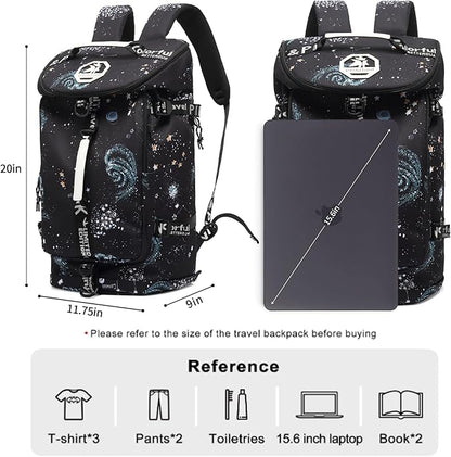 Floral gym duffel bag backpack, fashion wrestling bag,with shoe compartment, 4 kinds of back method waterproof travel sports walking laptop Lightweight（A-Starry Sky）