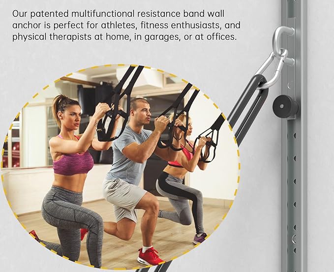 Adjustable Wall-Mounted Anchor Fitness System with Automatic Locking Function， Resistance Band Wall Anchor Exercise Equipment for at Home Gym Fitness Workout,Black