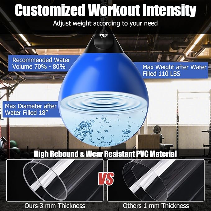 GYMAX Punching Bag, Water Aqua Bag w/Water Injector & Hanging Accessories, Folding Heavy Duty Boxing Bag for Home Gym, Boxing Training Equipment for Adults