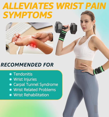 HiRui Wrist Brace Wrist Wraps Compression Wrist Strap, Wrist Support for Work Fitness Weightlifting Sprains Tendonitis, Carpal Tunnel Arthritis, Pain Relief, Adjustable Wristbands 2 PACK (Green, S)