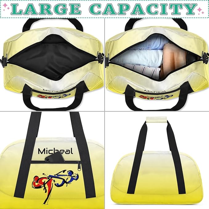 Personalized Martial Art Bag Duffel Bag for Boys Girls, Custom Taekwondo Karate Bag for Travel Weekender Practice Gradient Yellow
