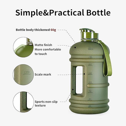 TOOFEEL 2.2 Liters Gym Big Sports Water Bottles for Men - Reusable BPA Free Plastic Clear Water Jug - Unique Water Bottles, Comfurtable to Touch and Easy to Clearn - Matte Olive Water Boottle