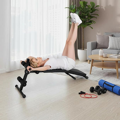 GYMAX Sit up Bench, Folding Workout Bench Press for Home Gym with 5 Adjustable Height, Heavy Duty Workout Benches for Ab Core Muscle, Strength Training Equipment
