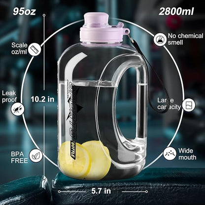 Half Gallon Water Bottle, 95 OZ/ 2.8 L with Straw, Large Water Bottle with Portable Handle, Big Water Jug with Portable Strap, Gym Water Jug for Drinking and Sports Outdoor