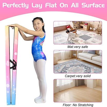 8FT Folding Balance Beam -Gymnastics Floor Beam -Gymnastics Equipment for Kids,Wood core- Anti-Slip Bottom and Carrying Bag for Home