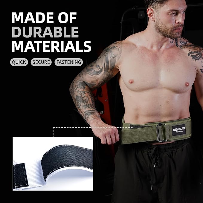 Durable Weight Lifting Belt, 4'' Wide Gym Belt for Bodybuilding, Powerlifting, Squats, Deadlift - Provides Lumbar Support & Stability for Men & Women (White, L)
