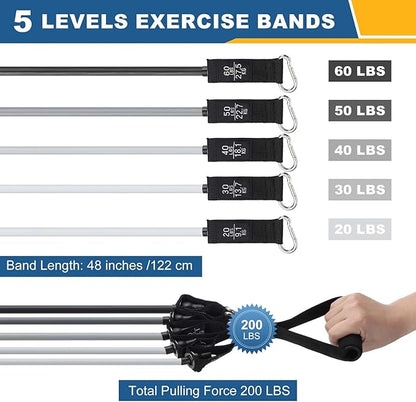 Resistance Bands Set, Exercise Bands for Working Out with Door Anchor/Handle/Ankle Strap/Pouch
