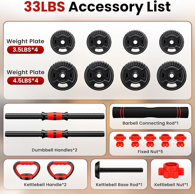 Adjustable Dumbbell Set, 22/33/45/70/90lbs Free Weight Set with Connector, 5-in-1 Dumbbell Set for Barbells, Kettlebells, Push up Stand, Weight Plate, Fitness Exercises for Home Gym Suitable Men/Women