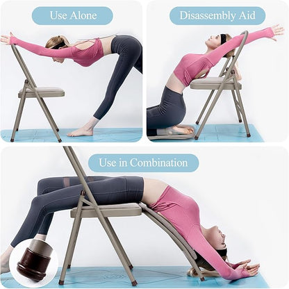 tonchean Yoga Auxiliary Chair with Lumbar Back Support Professional Thickened Foldable Balance Handstand Training Tool Abs & Core Strength Training for Seniors and Adults（Gray）