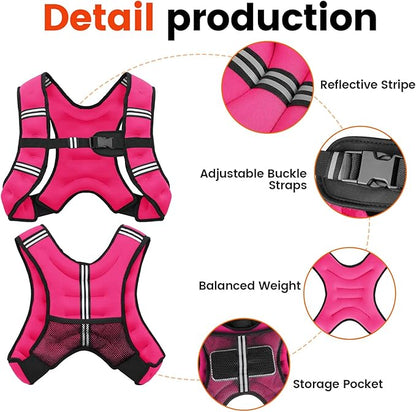Weighted Vest, 6lb/8lb/10lb/12lb/16lb/20lb/25lb/30lb Weight Vest for Men Women, Body Weight Vests Adjustable with Reflective Stripe for Strength Training, Running, Workout, Jogging, Walking
