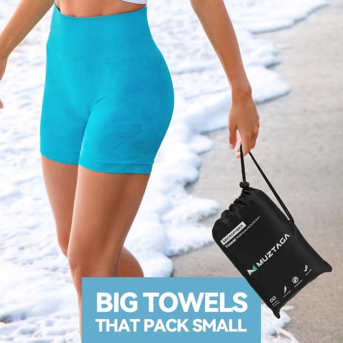 Microfiber Towel Large for Beach, Travel, Swimming, Bath, Pool–Quick Dry, Ultra Compact, Sand Free, Lightweight & Super Absorbent(Light Blue,60x30 in)