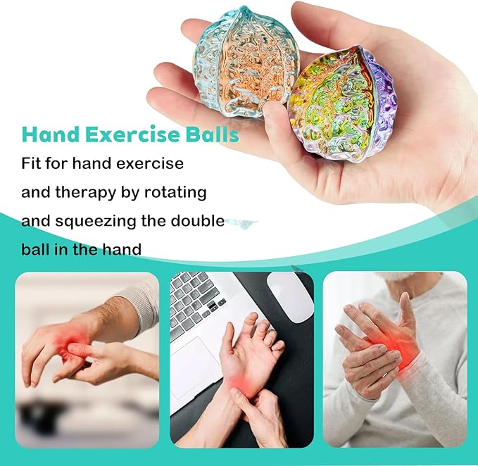 Baoding Balls Hand Massage Set, 1.7in Chinese Healthy Massage Balls Crystal Balls, Spiky Sensory Finger Ring for Hands Therapy, Exercise, and Stress Relief