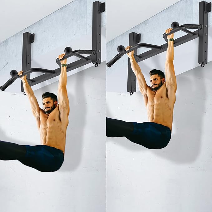 Kipika 32" Ceiling Mounted Pull Up Bar - Heavy Duty, Highly Adjustable, Multifunctional Chin Up Bar - Home Gym System with Punching Bag Hanger and Resistance Bands Training