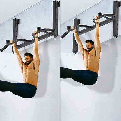 Kipika 32" Ceiling Mounted Pull Up Bar - Heavy Duty, Highly Adjustable, Multifunctional Chin Up Bar - Home Gym System with Punching Bag Hanger and Resistance Bands Training