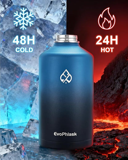 1 Gallon Water Bottle Insulated(Cold for 48Hrs), Large Stainless Steel Water Bottle BPA Free, 128 oz Leak Proof Gallon Water Jug for Sport, Hiking, Camping, Travel, Indigo Black