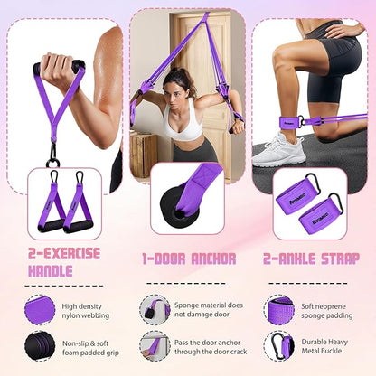 Resistance Bands with Handles for Women, Exercise Bands Set for Physical Therapy Yoga Pilates, 5 Level Workout Bands for Working Out with Door Anchor, Home Gym Fitness Equipment