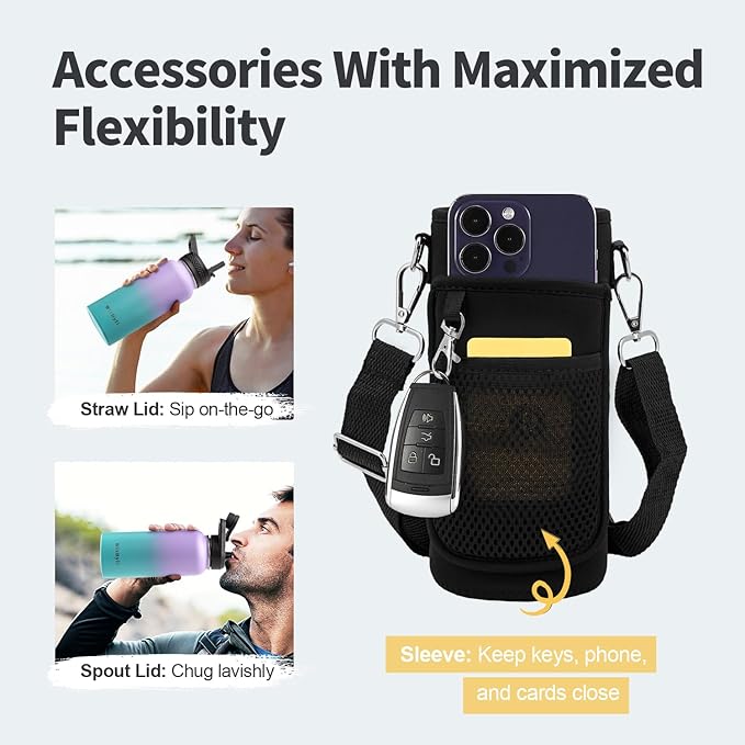 32 oz Insulated Water Bottle with Straw, Stainless Steel Triple Wall Vacuum Sports Water Jug, Leakproof Hydro Cup Flask with Paracord Handle & Straw Spout Lids & DIY Stickers