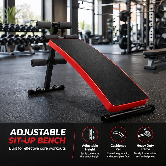 Adjustable Decline Sit-Up Bench for Home Gym, Foldable Ab Bench with Extended Back Support, Multi-Angle Workout Bench for Core Training, Sit Ups & Decline Press, Heavy Duty Steel Frame