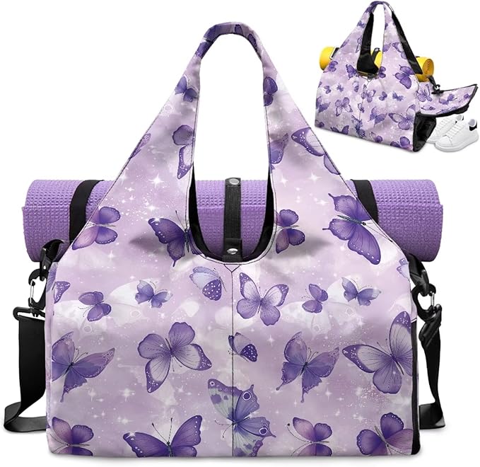 Gym Bag with Yoga Mat Holder Large Tote Bag With Multi Pockets for Women Men Dry Wet Separated Pocket Carryall Yoga Tote Bag for Pilates Travel Workout Office