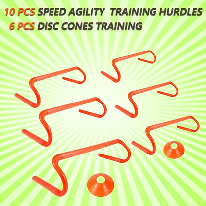 10 Pcs 6" Speed Agility Training Hurdles with 6 Marker Cone Durable Training Hurdle Agility Plyometric All Purpose Speed Hurdle Equipment for Athletes Soccer Basketball Football Practice