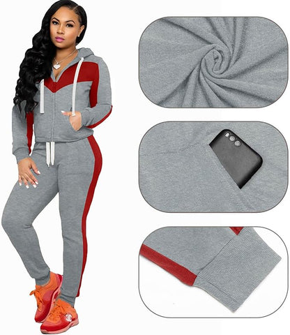 CLOCOR Track Suits for Women Set - Casual 2 Piece Outfits Sweatsuit Pocket Hoodies Long Sleeve with Patchwork Pants Set