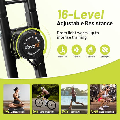 ATIVAFIT 3-in-1 Foldable Exercise Bike for Home, Upright & Recumbent Indoor Bike with 8-Level Magnetic Resistance, Resistance Bands, Quiet Cardio, Adjustable Seat
