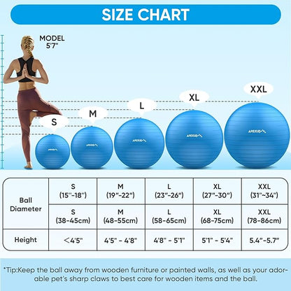 APEXUP Yoga Ball Exercise Ball Anti Slip Heavy Duty for Fitness, Balance & Core Workout