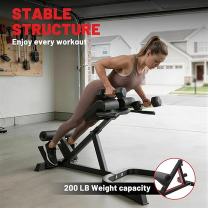 PAPABABE Roman Chair Back Extension Bench Machine, Hyperextension Bench with Durable High-Density Foam, Multi-Functional Bench for Full All-in-One Body Workout