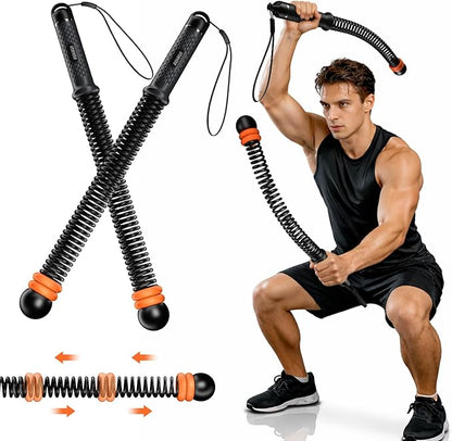Cordless Battle Ropes with Adjustable Resistance Springs - Weighted Ropeless Battle Rope for Home Gym Exercise, Portable Workout Equipment for Strength Training & Cardio Fitness Orange& Black