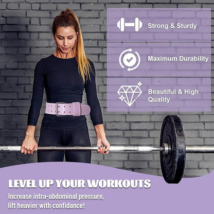 Weight Lifting Belt, Pixel Panda Leather Gym Belt for Women, 4 Inches Padded Lumbar Support for Ladies Fitness Squat Deadlift Heavy Duty Cross Training Gym Powerlifting Workout