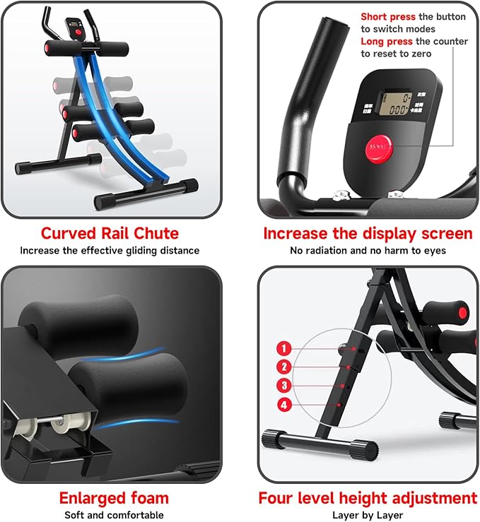 abdominal bench Ab abdominal Machine Women's Home Abdominal Exerciser 308lbs Abdominal Compressor Collapsible Abdominal Core Trainer 4-Speed Adjustable Strength Training Machine with LCD Display