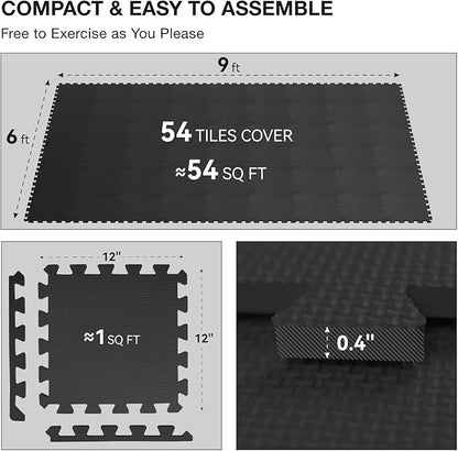 AIRHOP 18 Tiles Gym Floor Mat, EVA Foam Puzzle Gym Mat, High-Density Interlocking Foam Floor Tiles for Home Gym, Play Workout Garage Kitchen Flooring