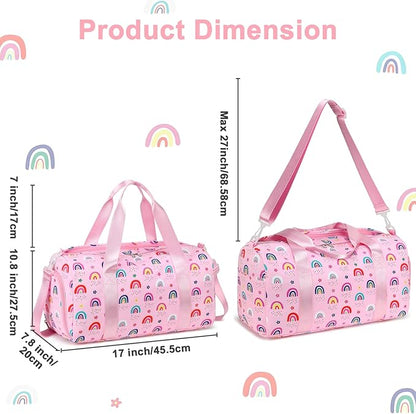 Gym Bag Sports Duffle Bag with Wet Pocket Weekender Overnight Bags with Waterproof Shoe Pouch and Air Hole for Girls Kids Women Workout Travel Bags (Rainbow)