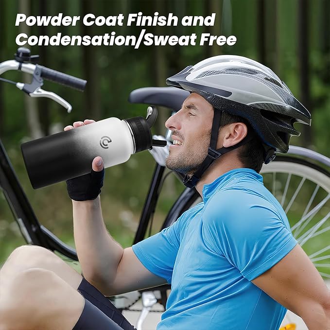 COKTIK 32oz Sports Water Bottle, Stainless Steel Water Bottle for Insulated, Reusable Travel Bottle, With Straw, With Handle Grip for Easy Carrying, Suitable for Cycling, Outdoor Vacations(Day&Night)