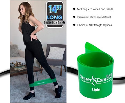 USA 14" x 3" Extra Long Latex Free Mini Loop Bands in 3, 5, 10 Pack Sets. 10 Strengths for Resistance Training, Stretching, Yoga, Toning. Plus an Exclusive iPhone App and E-Book.
