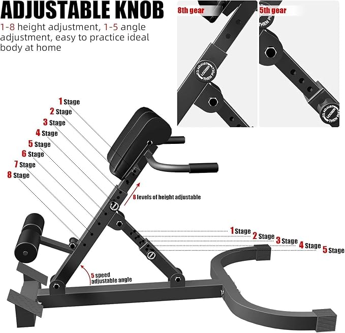 Roman Chair Back Extension Machine with5-Stage Adjustable Multi-Functional Roman Chair 330 lbs Hyperextension Foldable Sit Up Gym Bench for Home, Black