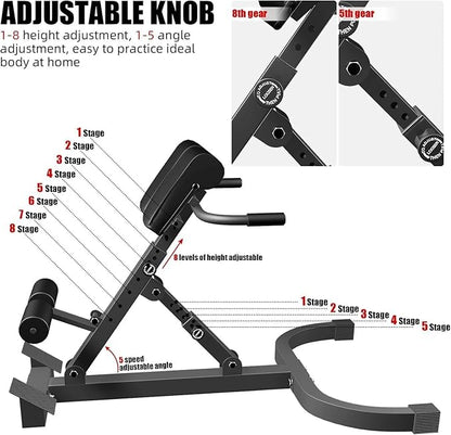 Roman Chair Back Extension Machine with5-Stage Adjustable Multi-Functional Roman Chair 330 lbs Hyperextension Foldable Sit Up Gym Bench for Home, Black