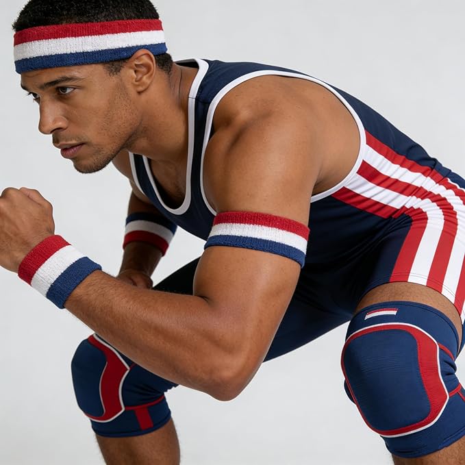 Sweatbands Headband and Wrist Set, Cotton Sweat Band for Athletic Men and Women, Sweatbands Sports Headbands for Working Out, Running, Basketball, Tennis, Yoga