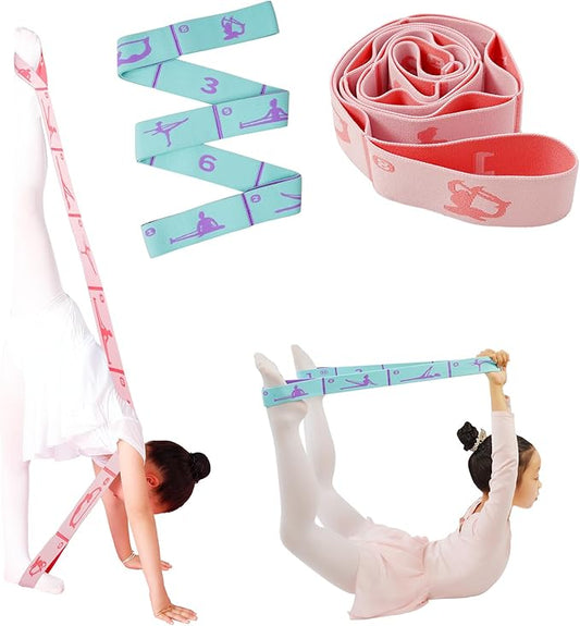 2 PCS Adjustable Extended Children's Stretching Straps with 8 Loops, Multi-Functional Elastic Stretch Bands for Gymnastics, Dance, Latin Training, Ballet, Exercise, Yoga