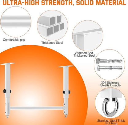 48" Ceiling Mount Pull Up Bar, Heavy Duty Multi-Grip Rafter Chin Up Bar for Garage/Basement/Backyard Ceiling Beam, Adjustable Height&Supports to 650 Lbs