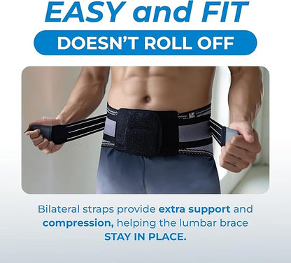 LP SUPPORT Lumbar Back Brace for Lower Back Support - 4 Semi-Rigid Stays with Bilateral Straps, Breathable Knit - For Weightlifting, Heavy Lifting - Men & Women (Small)