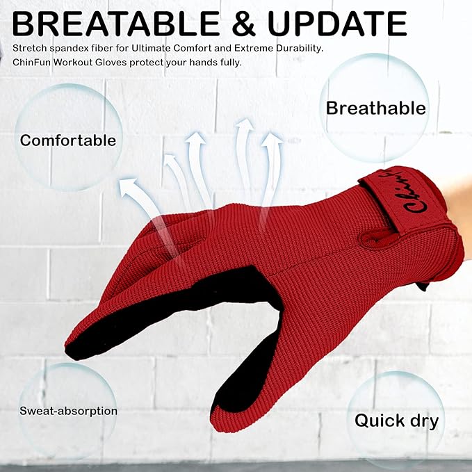 ChinFun Full Finger Workout Gloves for Men Breathable Gym Exercise Weight Lifting Gloves Full Palm Protection Deep