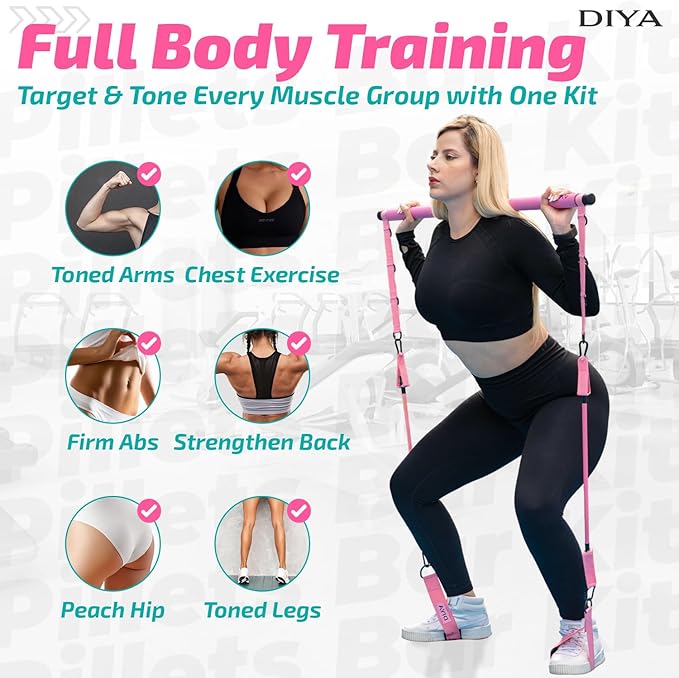 Pilates Bar Kit with Resistance Bands 140 lbs – Adjustable Portable Home Gym Workout Equipment for Women & Men – Full Body Fitness Bar for Legs, Glutes, Arms, Core & Back