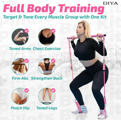 Pilates Bar Kit with Resistance Bands 140 lbs – Adjustable Portable Home Gym Workout Equipment for Women & Men – Full Body Fitness Bar for Legs, Glutes, Arms, Core & Back