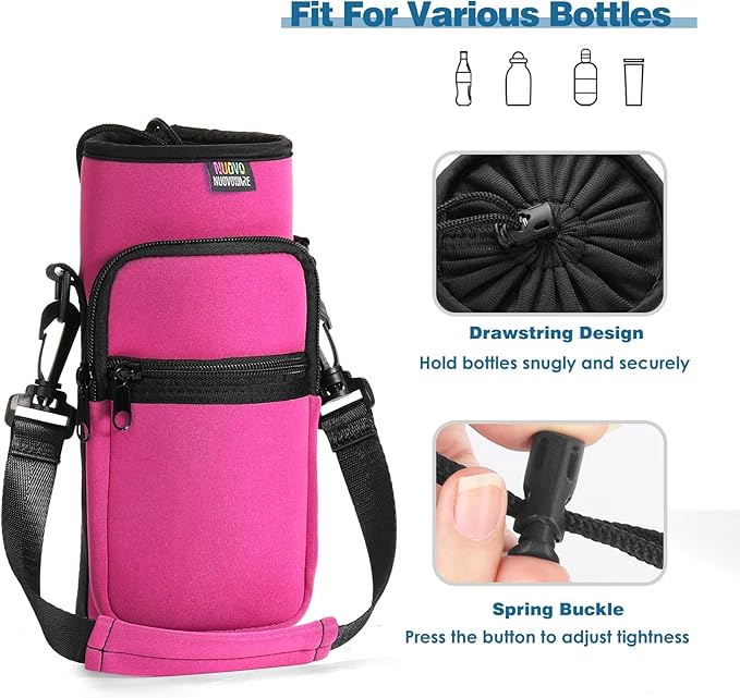 Nuovoware Water Bottle Carrier Bag,25oz/40oz/64oz Bottle Pouch Holder,Adjustable Shoulder Hand Strap 2 Pocket Sling Neoprene Sleeve Sports Accessories for Hiking Travelling Camping