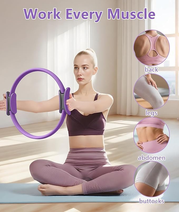 Pilates Ring Set with Adjustable Resistance - Full Body Workout Kit for Women, Portable Travel Bag & Anti-Slip Accessories