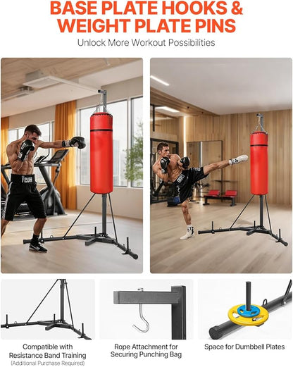 VEVOR 2 in 1 Punching Bag Stand, Steel Heavy Duty Workout Equipment,Freestanding Sandbag Rack,for Home Gym Fitness