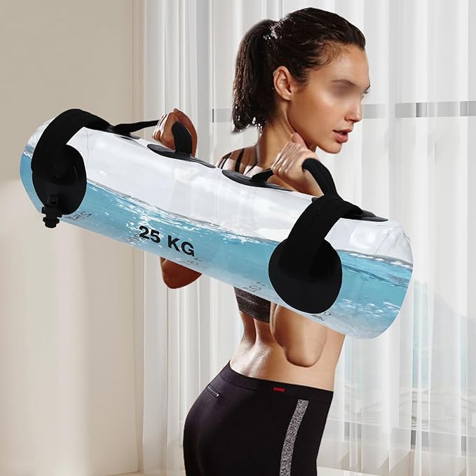 Training Water Bag,Fitness Water Weight Aqua Bag,Portable Stability Fitness Equipment,Training Power Bag with Water Weight,Water Tank,Clear and Black,55lbs,for Gyms, Homes, Sports Halls