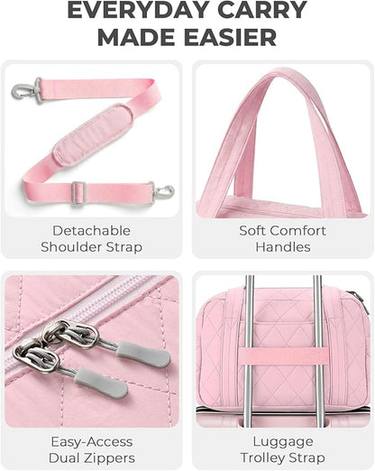 Percover Women Gym Bag with Toiletry Organizer Pouch, Quilted Workout Duffle with Compartments for Daily Fitness & Yoga, Locker-Friendly Soft Carry, Blush Pink