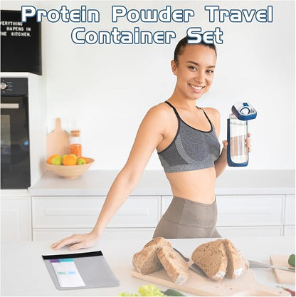 Protein Powder Travel Container Set, Reusable Protein Powder Container Dispenser Supplement with Funnel Spoon Notes 14PCS Single Dose Bags and 2PCS Large Standable Zip Bags for Workout Fitness Travel